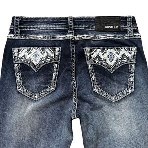 Grace in LA Easy Fit Bootcut Denim Jeans Size 28 Western Bedazzled Pockets